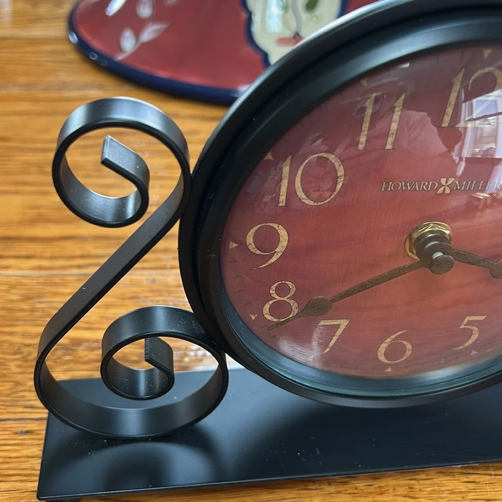 Howard Miller Red Dial Black Metal Table Clock